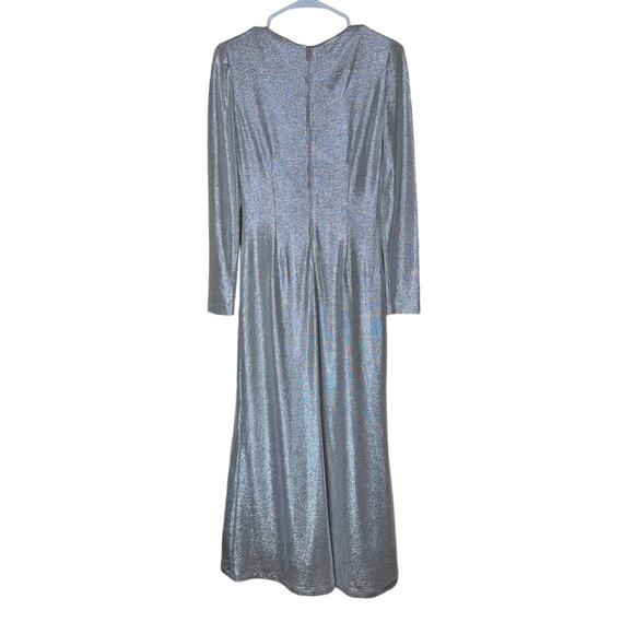 Eliza J Formal Dress Full Length Gown Twist Metallic Silver Sparkly Size 8 - Picture 3 of 13